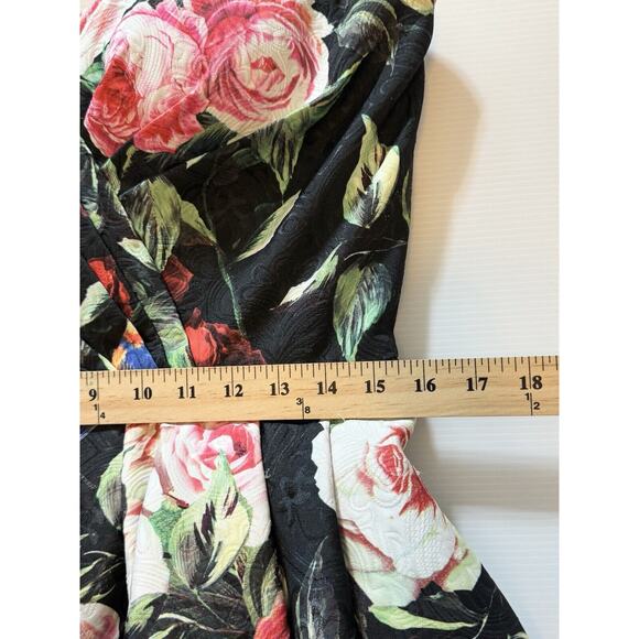 Sherri Hill Formal Gown Size 14 Black Red Floral Strapless High-Low Train - Picture 11 of 12